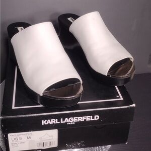 Karl Lagerfeld White Open-Toe Mules size 8 pre owned Exellent condition w box
